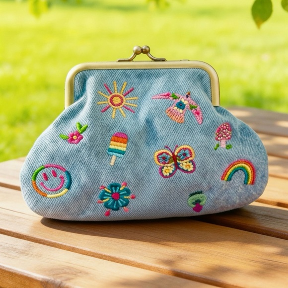 Handbags - Colorful Embroidered Denim Kisslock